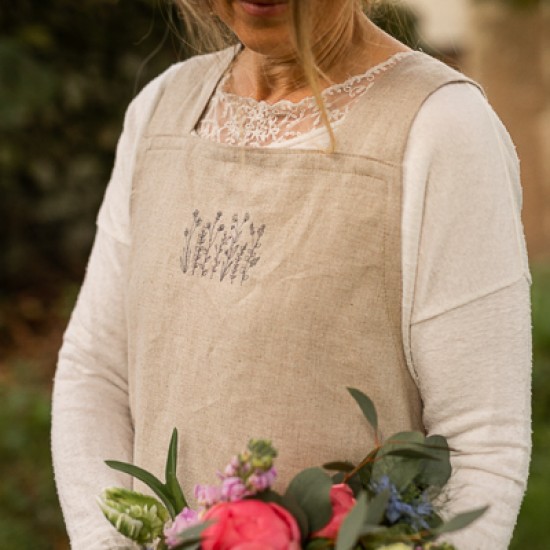 Linen Cross Back Apron with Wildflower Embroidery