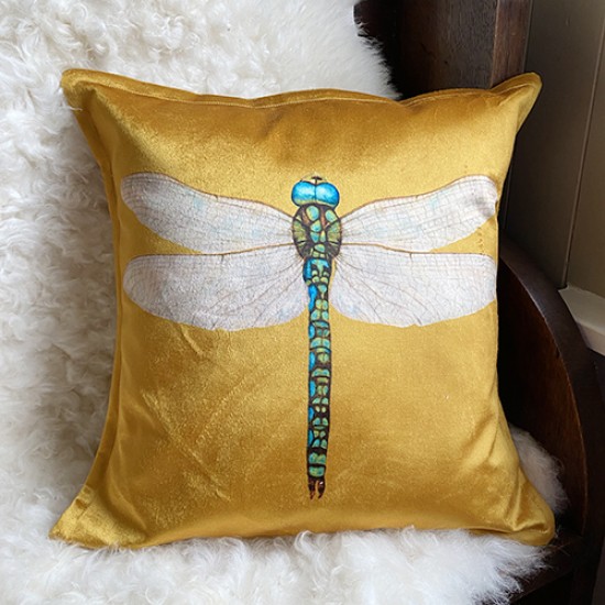 Mustard Velvet Dragonfly Cushion